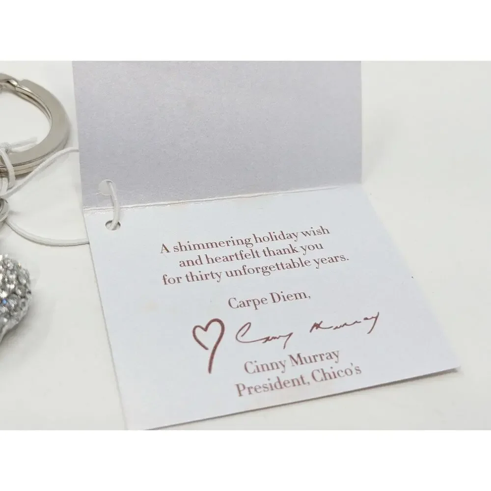 Chico's Heart Shaped Key Chain Rhinestone Fob 30 Years Unforgettable Bling New